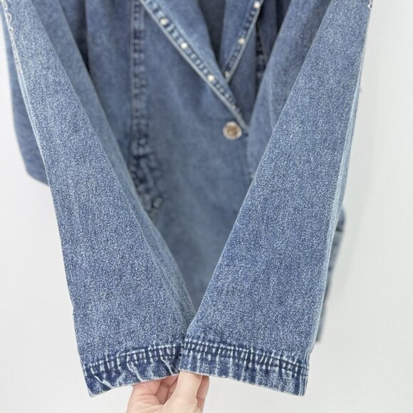 Vtg Side Roll Studded Embroidered Jacket Denim Studded Pocket Button One Sz Flaw - Picture 7 of 16